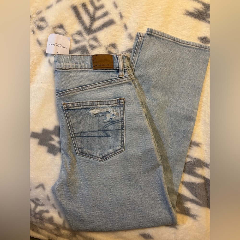 AE Stretch Super High-Waisted Ripped Ankle Straight Jean - Picture 3 of 7
